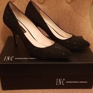 Black, embellished, slip on pumps, size 8M